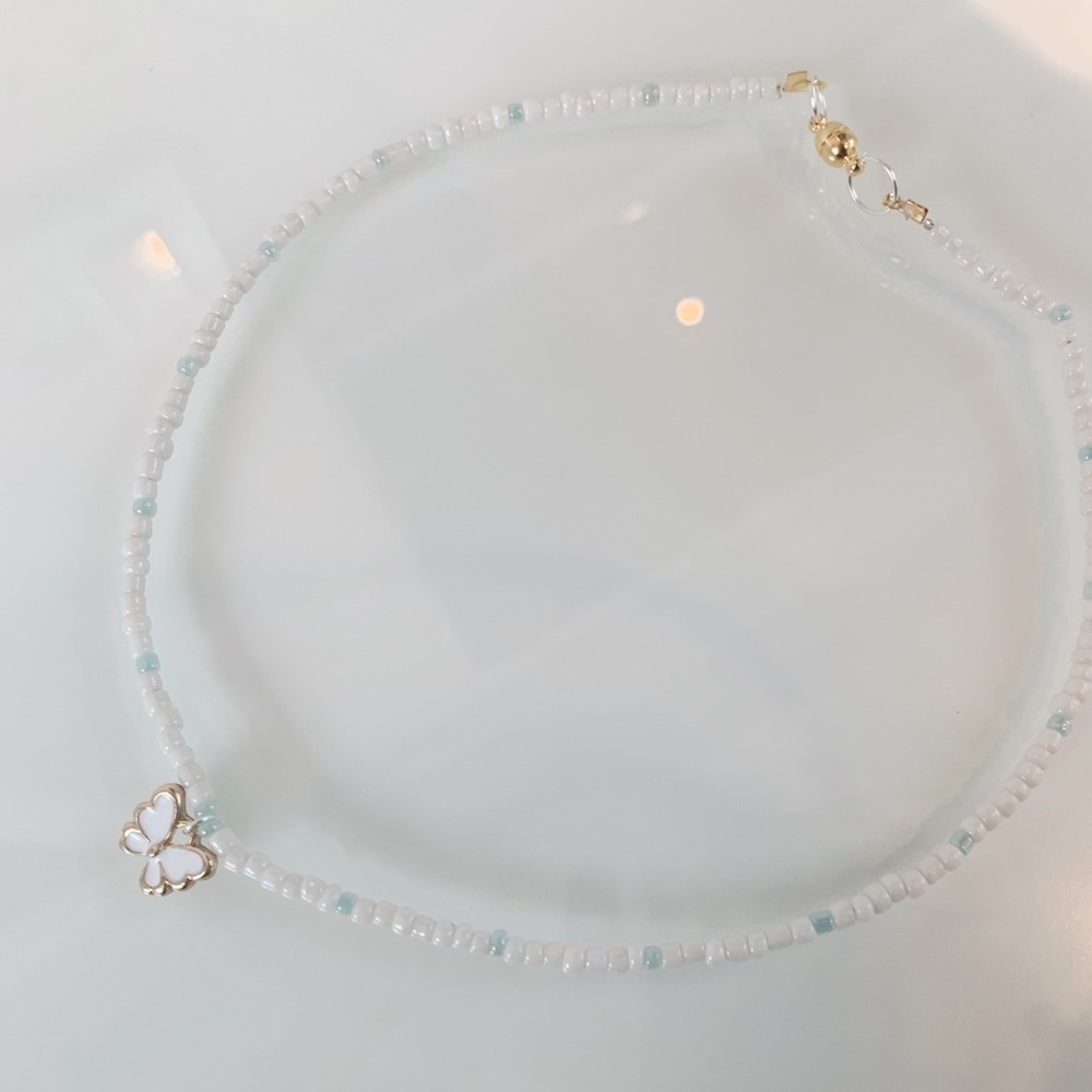 Handmade White+Blue Butterfly Necklace